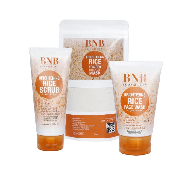 Bnb Whitening Rice Organic Glow Kit | Organic Rice Facial Skin Care Kit, Brightening Face Scrub (without Box)