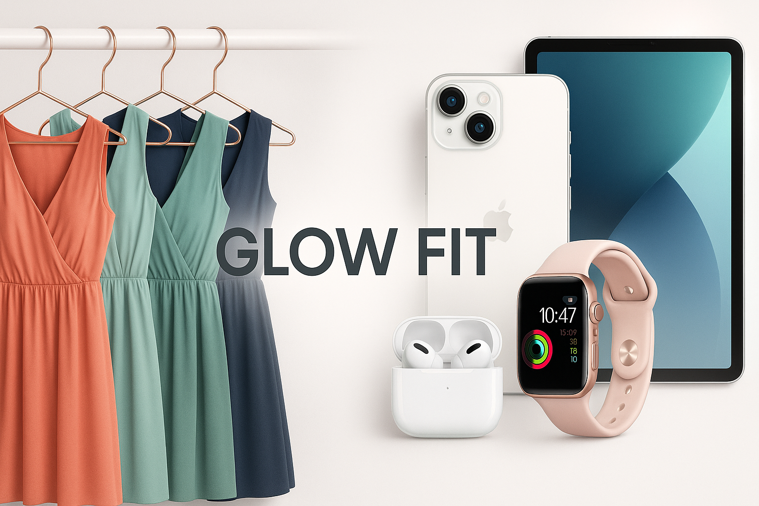 HEY CHATGPT 
IM GOING TO CREATE A SHOPIFY ONLINE STORE IT BASICALLY ABOUT DRESSES AND GADGETS 
ITS NAME IS GLOWFIT
GIVE ME A IMAGE BANNER
